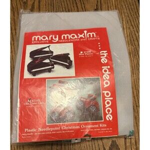 Vintage Mary Maxim Old Time Car Christmas Ornament Plastic Needlepoint Kit 47105